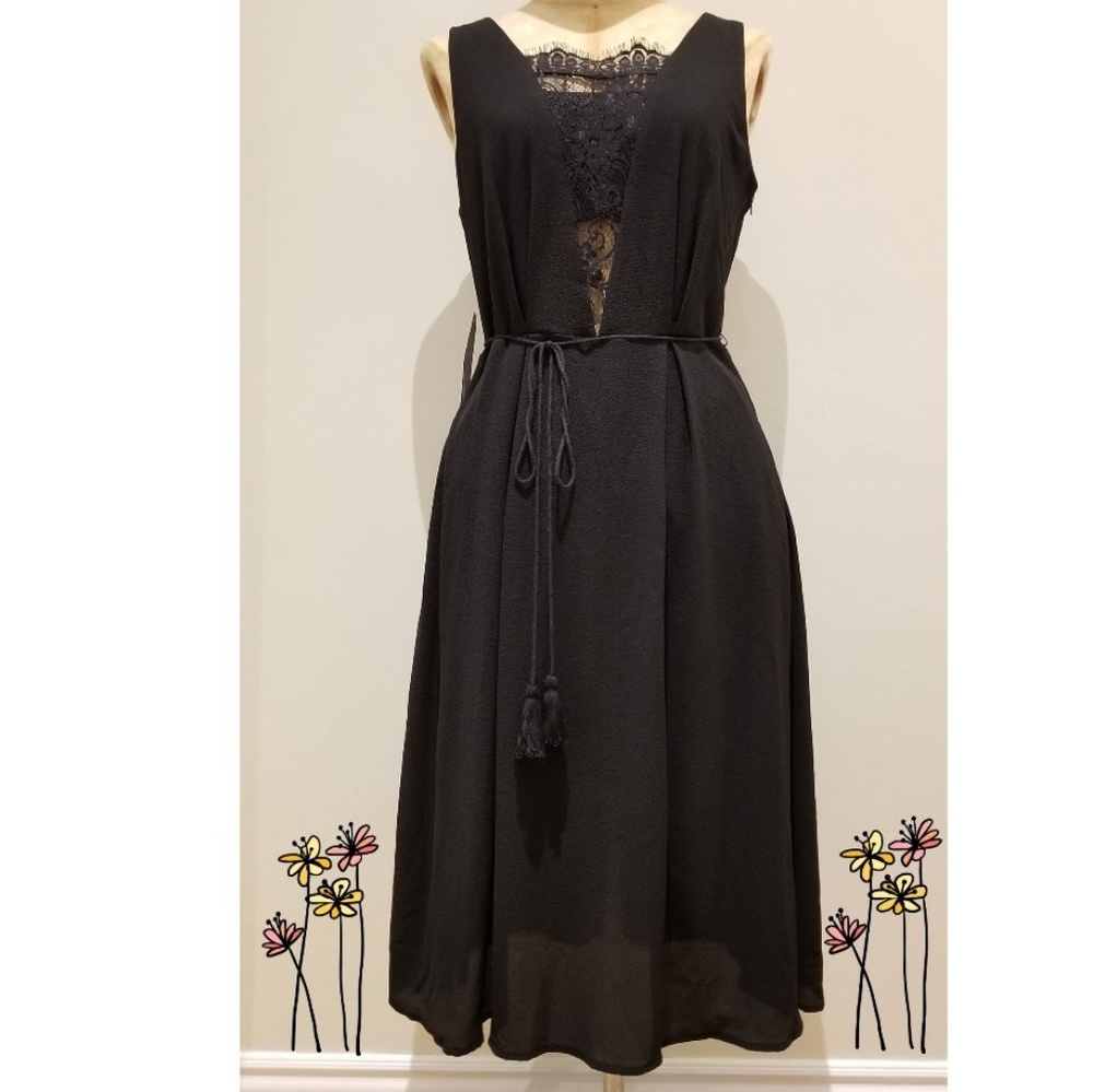 {Bisou Bisou} Black Sleeveless Midi A-Line Dress